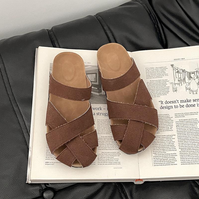 

Retro cross-strap bag head thick-soled half-slippers women s summer fashion outer wear one-pedal hollow shoes 40