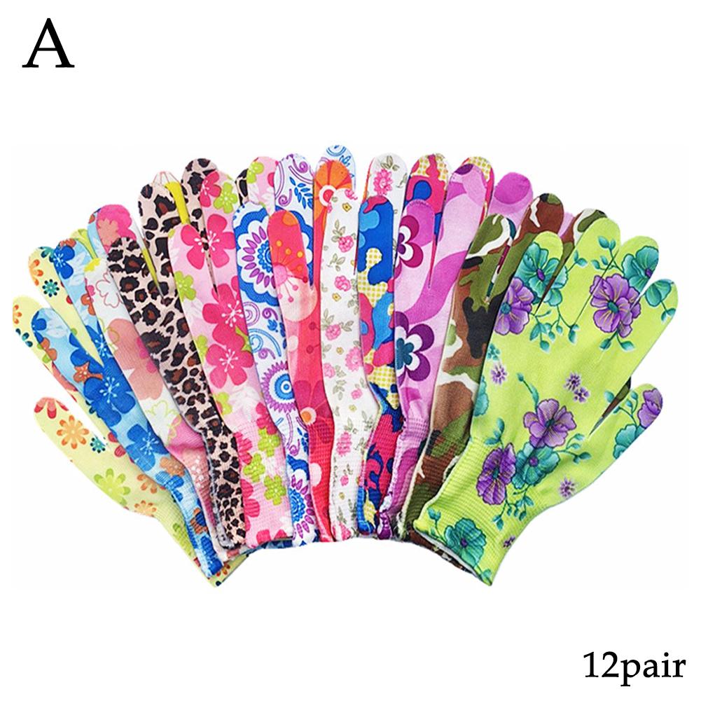 

12Pairs Nylon Gloves, Four Seasons Gloves, Ladies Gloves, Printed Gloves, Multi-Purpose Gloves-random color