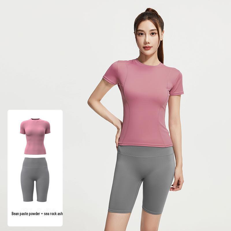 Juyitang Damskie Oddychające Top Sportowy do Jogi Szybkoschnący - Letni Krótki Rękaw Odzież Fitness