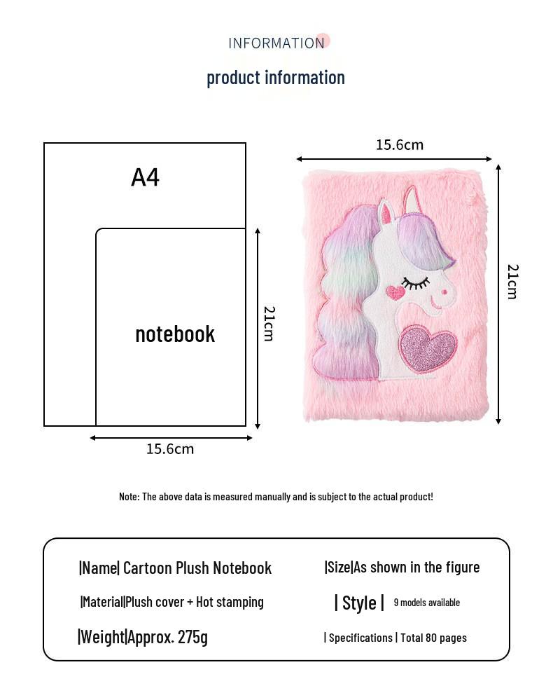 Unicorn Heart Macaron Color Plush Diary: A5 Student Cartoon Planner with Wireless Binding