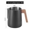 Wood Grain Handle Latte Art Cup, 304 Stainless Steel with Scale, Milk Frothing Pitcher