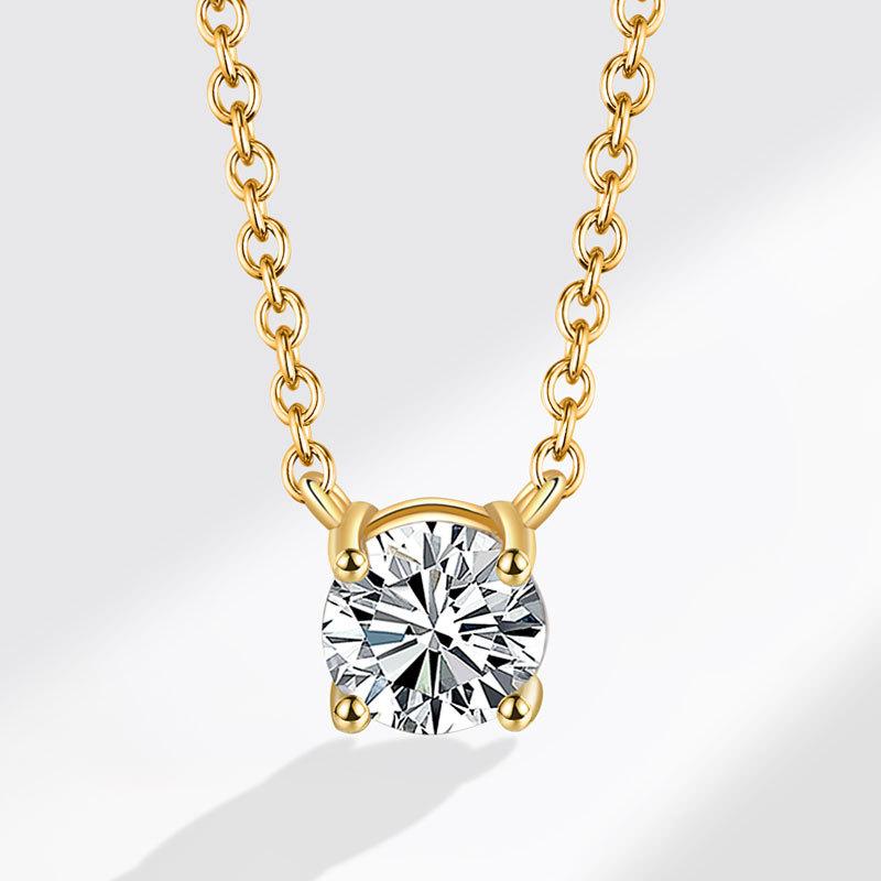 Four Prong Round Zircon Necklace For Women Light Luxury Temperament Super Sparkling Niche Design Versatile Clavicle Chain золотой