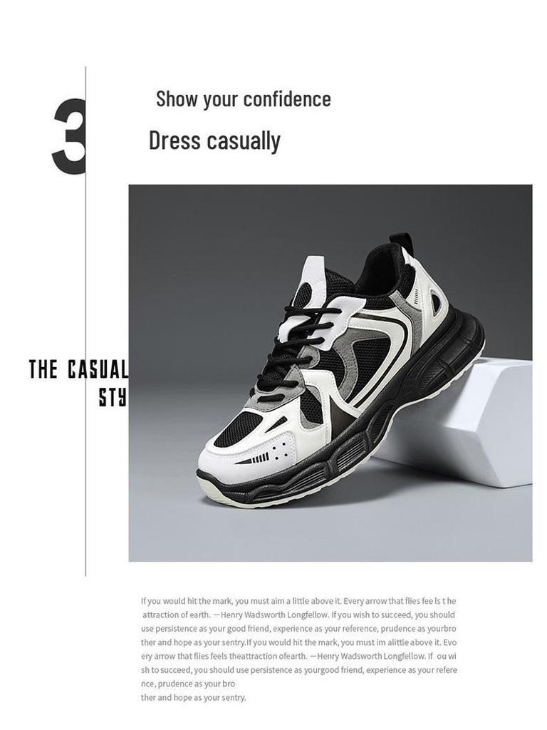 Spring Men's Breathable Mesh Sneakers - Trendy, Versatile, Thick-Soled Casual Running Shoes