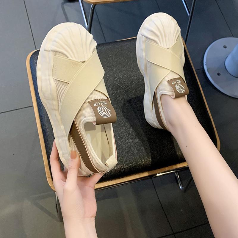 One Pedal Casual Lazy Thick Bottom Shell Head Dissolve Canvas Shoes Small White Shoes Skate Shoes Women  New All -Match Summer