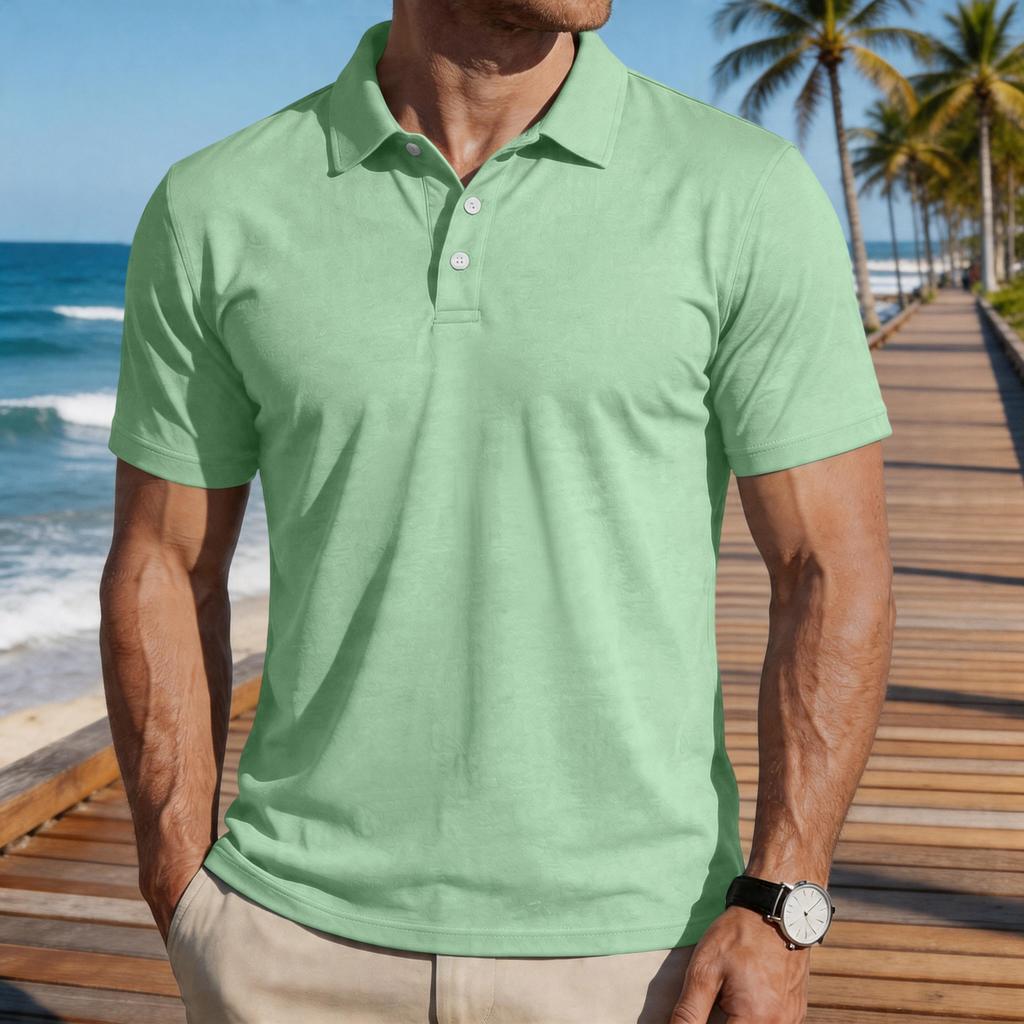 Men's Short Sleeve Polo Shirt Classic Fit Button Down Collar Casual Lightweight Breathable Fabric Summer Top