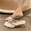 Summer new fashion open-toed square-headed rhinestones with slippers women's sexy outer wear stiletto high heels women