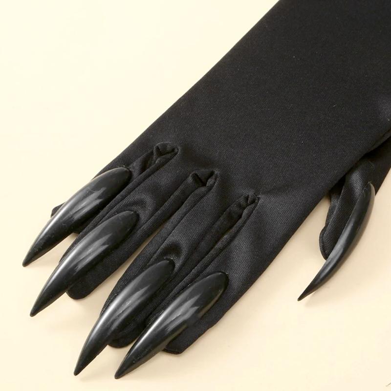 1Pair Vampire Claw Gloves Masquerade Wear Cosplay Funny Halloween Costume Gloves Black Mardi Gras Sparkly Scary Claw Gloves