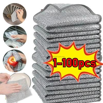 Single/Double-Sided Silver Fabric Dishcloth Dish Towel Absorbent Non-Stick Oil Dish Rag Housework Oil Removal Kitchen Cleaning