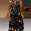 Stylish Women Dress Sleeveless Butterfly Print V Neck Large Hem Maxi Dress for Summer