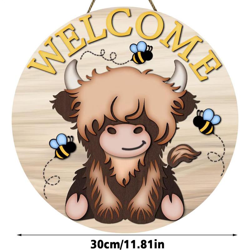 Highland Cow Bedroom Decor Highland Cow Wooden Sign Seasonal 11.8Inch Rustic Wood Door Sign For Porch Holiday Decoration