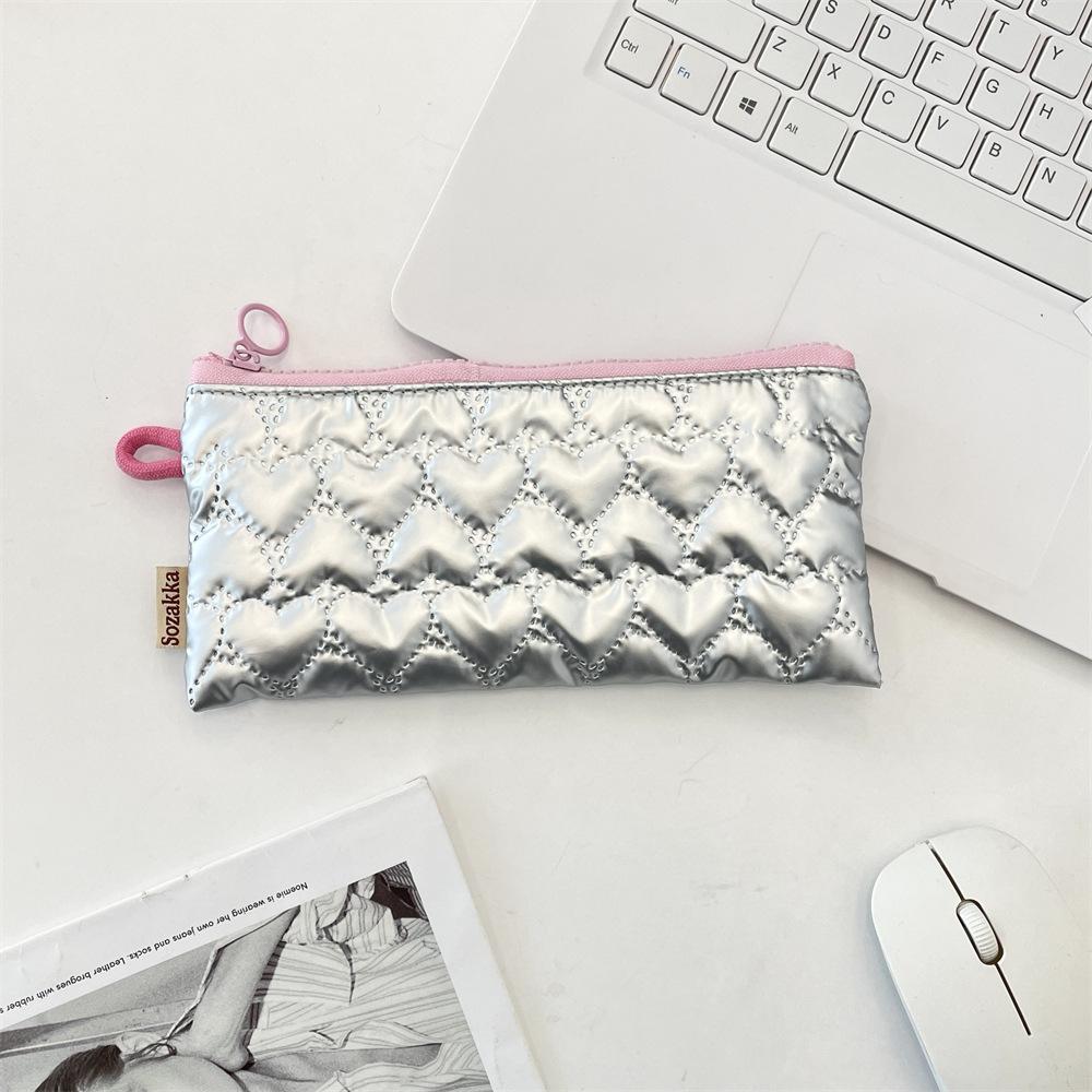 Quilted Bow Flip Pencil Bag Change Bag Women's Portable Storage Bag Multifunctional Student Stationery Box
