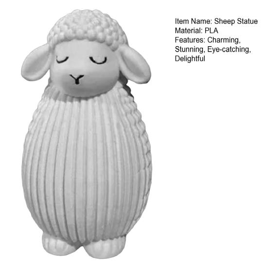 3D Printed Sheep Statue Small Sheep Figurine with Ribbed Texture Decorative Lamb Tabletop Ornament for Desk Bedside Home Decor