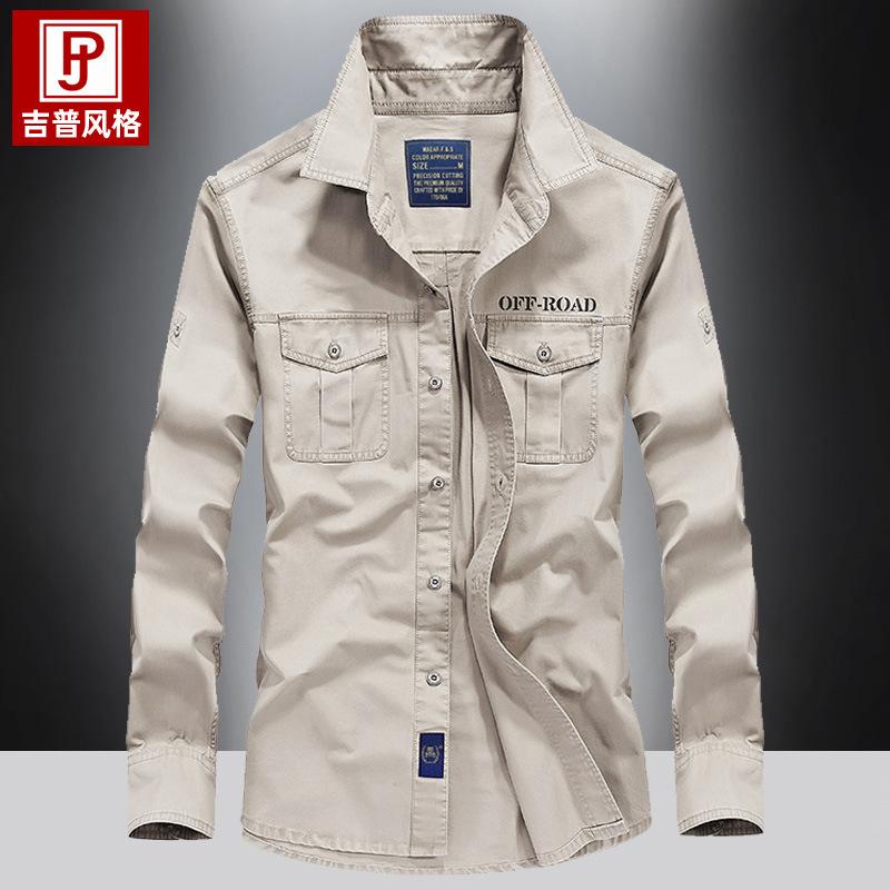 Spring New Long-sleeved Shirt Cotton Multi-pocket Military Suit Large Size Men's Casual Shirt Thin