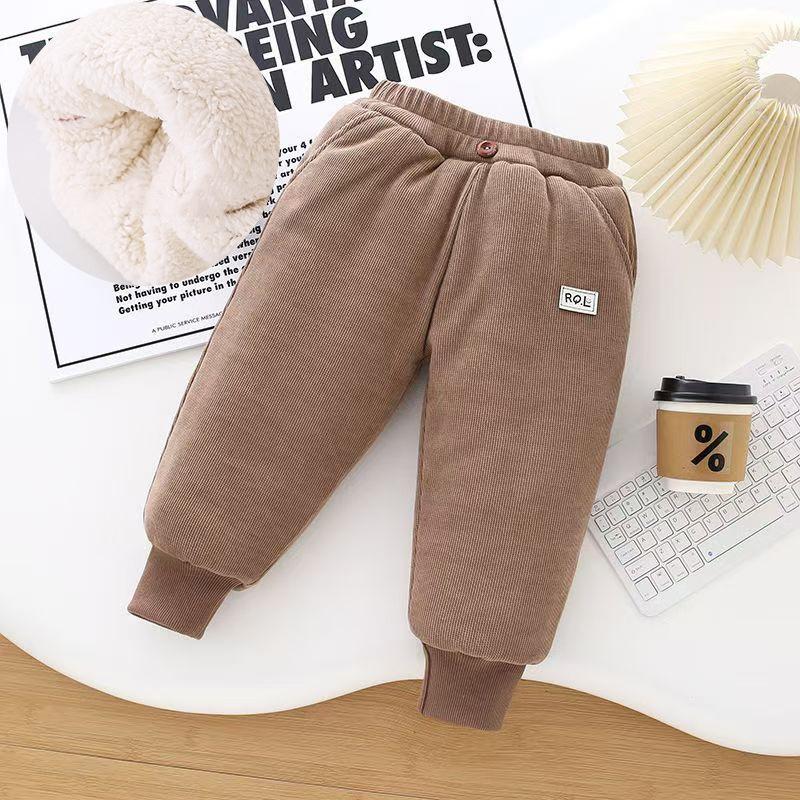Boys Thick Padded Pants Winter Kids Plus Velvet Warm Trousers Children Lambswool Cotton Long Pants Casual Sports Pants