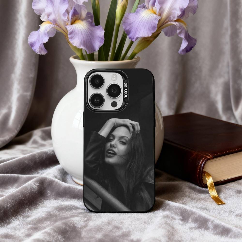 

Bold A-Angelina J-Jolie Actress Phone Case For iPhone17,16,15,14,13,12,11 Plus,Pro Max Black Candy Silver Plated Cover iPhone15pro
