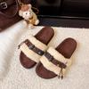Niche Design Thick-bottomed Cotton Slippers Women's Outer Wear 2025 Autumn and Winter New Retro French Woven Plush Mop