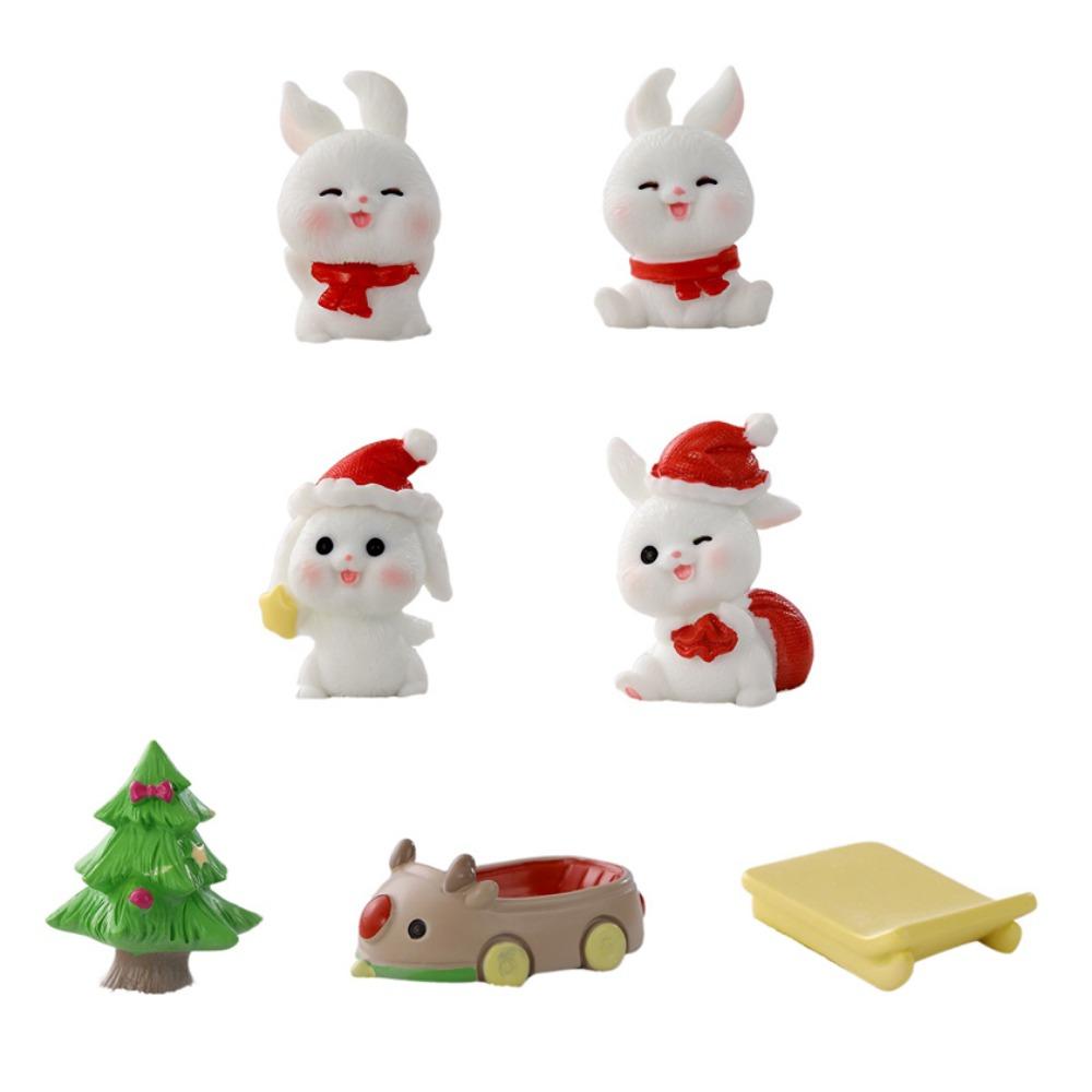 

7 шт./набор мультяшный рождественский кролик микропейзаж реалистичные смоляные кролики миниатюрные фигурки мини DIY статуэтка кролика сказочный сад