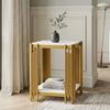 Nightstand with 2 Shelves, Gold Metal Frame with Glitter Effect, Marble Look, MDF for Bedroom, Living Room and Hallway, White & Gold-H55/W43/D40 cm