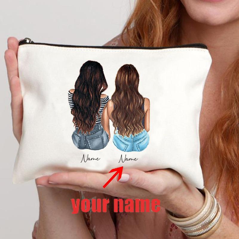 Borsa Trucco Personalizzata Regalo Amicizia Nome Personalizzato Regalo per Amici Damigella BFF Bestie Astuccio Portapenne Portamonete Donna Custodia Cosmetica