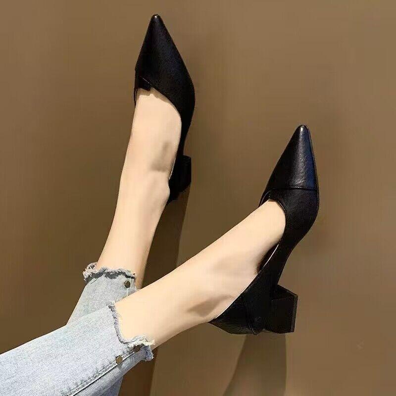 Zapatos de tacón medio puntiagudos para mujer Zapatos de boca poco profunda de una sola pieza Moda femenina Zapatos de tacón alto para mujer