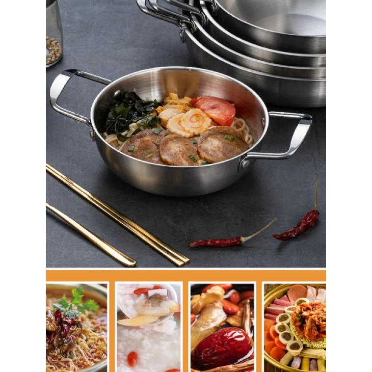 Stainless Steel Cookware Saucepan Dry Pots with Handle Home Cooking Paella Pan Seafood Rice Pot Picnic Snack Plates