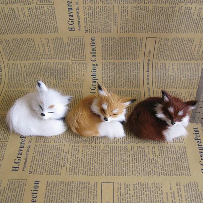 Mini Simulation Fox Plush Toy Cute Animal Figurine Model Home Table Decoration Ornament Fox Doll Toy Kid Adult Christmas Gift