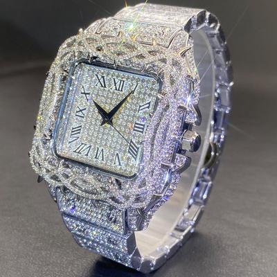 European and American Hip-hop Ice Watch Thorn Dial Inlaid with Zircon Square Full of Diamonds Men's Quartz Watch
