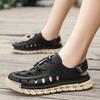 Men Sandals New Elastic Band Leather Hollow Breathable Comfortable Lightweight Summer Outdoor Beach Walking Sandals for Teen