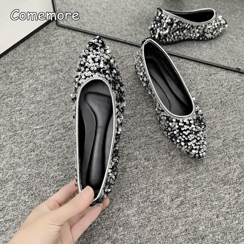 Fashion Shiny Sequins Women's Casual Flat Bottom Shoes Pointed Toe Slip-On Large Size36 43 Summer Loafers Soft Sole Women Shoes Fashion