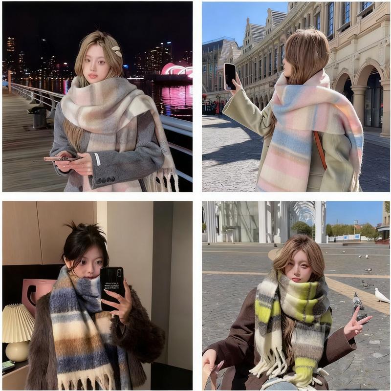 Autumn and Winter Imitation Cashmere Scarf Female Korean High-end Mohair Warm Shawl Student Versatile Thickened Couple Scarf