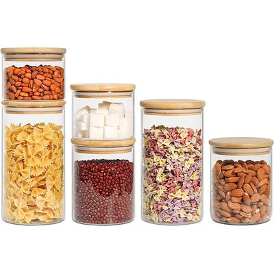 Recipiente para almacenar alimentos con tapa de bambú sellada, frasco de vidrio transparente con tapa sellada, almacenamiento de alimentos en la cocina, 60/48 oz
