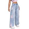Women's Straight Leg Jeans Slimming Casual Pants Stylish Bow-tie Jeans Loose Straight Leg Wide-leg Trousers