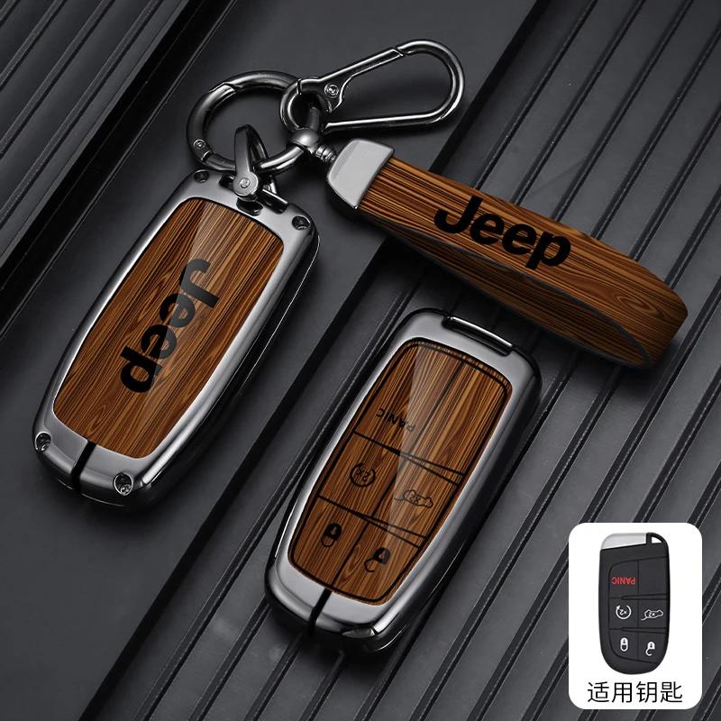 For Jeep Zinc Alloy Wood Grain Car Key Case For Jeep Grand Cherokee WK2 KL Wrangler JK Renegade Commander Compass 2018 2022 A