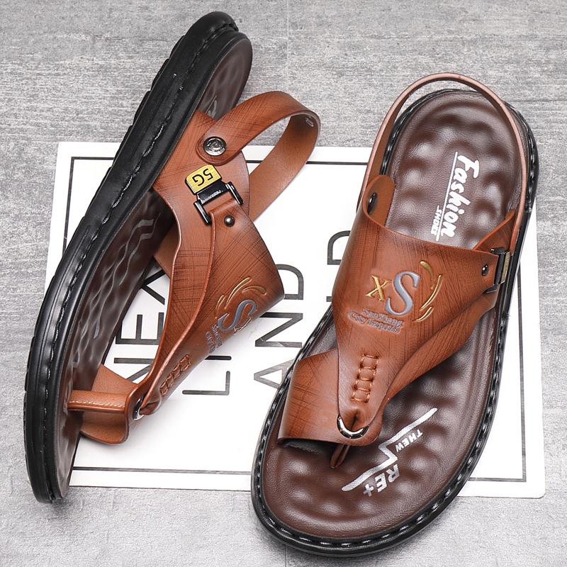 Fashion New Arrival Slippers Summer Mens Leather Flats Classic Roman Sandals Outdoor Beach Rubber Flip Flops Man Water Trekking Sandals