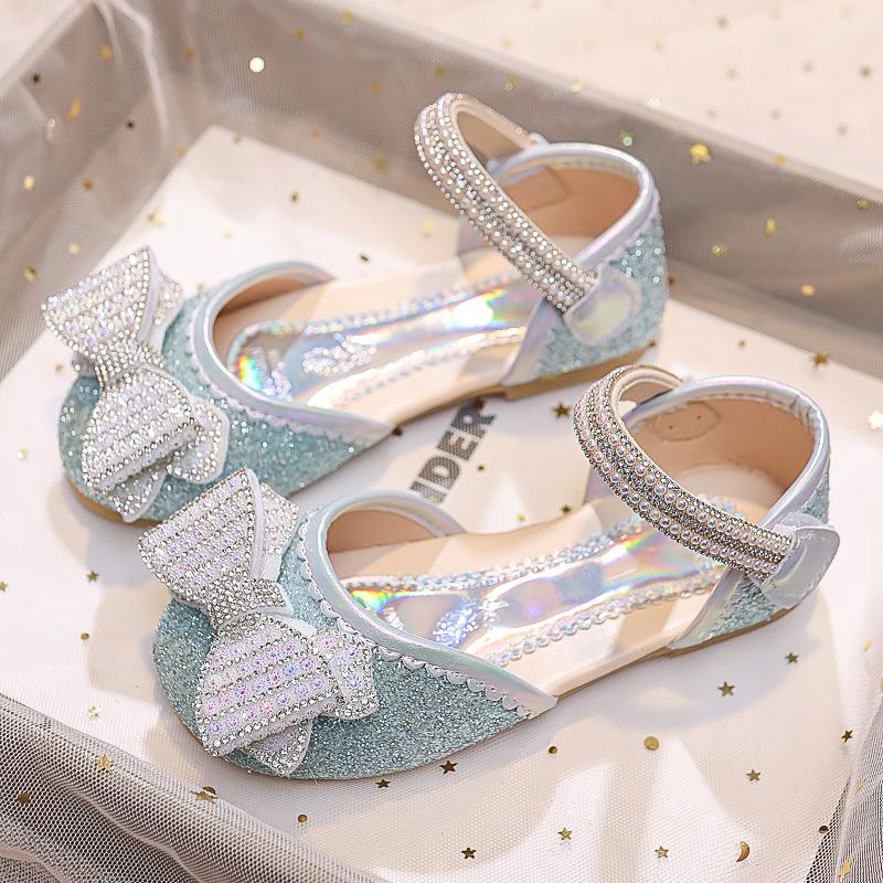 Kindersandalen für Mädchen Strass Schleife Zehen umwickelt Prinzessin Mary Janes für Party Hochzeit Shows Kindermode Schuhe 2024 Neu