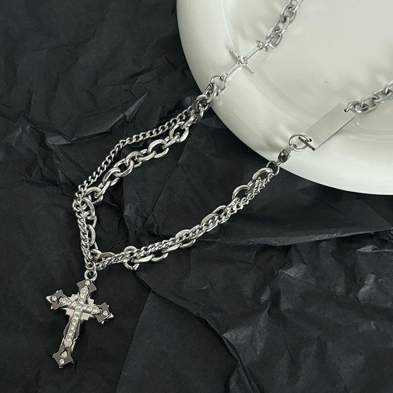 Mangxing Unisex Cross Necklace Set: Trendy Hip Hop Style for Men and Couples