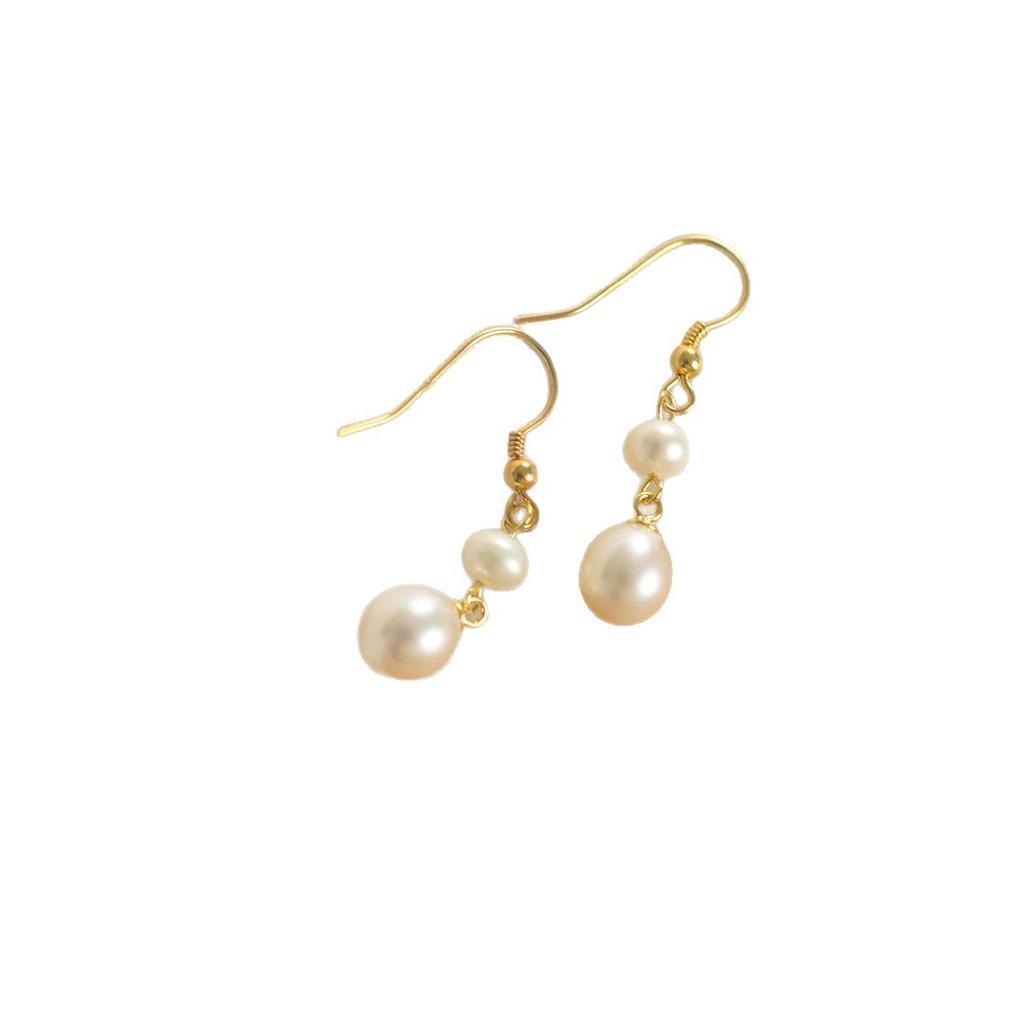 Simple natural freshwater pearl pendant earrings women's S911 sterling silver classic niche design versatile earrings high sense