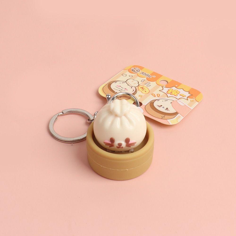 Sensory Steamed Bun Keychain Cartoon Keyboard Fidget Toy Simulation Clicker Keychain  Bag Keyring