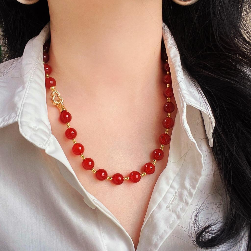 7A Style Retro Natural High Quality Pigeon Blood Red Carnelian Agate Design Sense Clavicle Chain Necklace Fidelity
