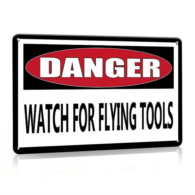 Tin Sign DANGER Watch For Flying Tools Vintage Safety Warning Metal Wall Art Plaque for Garage Workshop Warehouse Industrial Dec