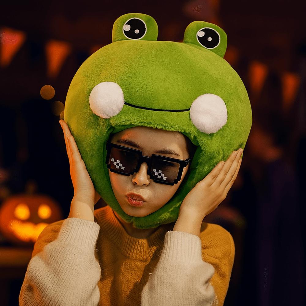 Creative Big Frog Eyes Frog Hat Novelty Material Cartoon Headgear Cap Green Funny Frog Headgear Dress Up Photo Props