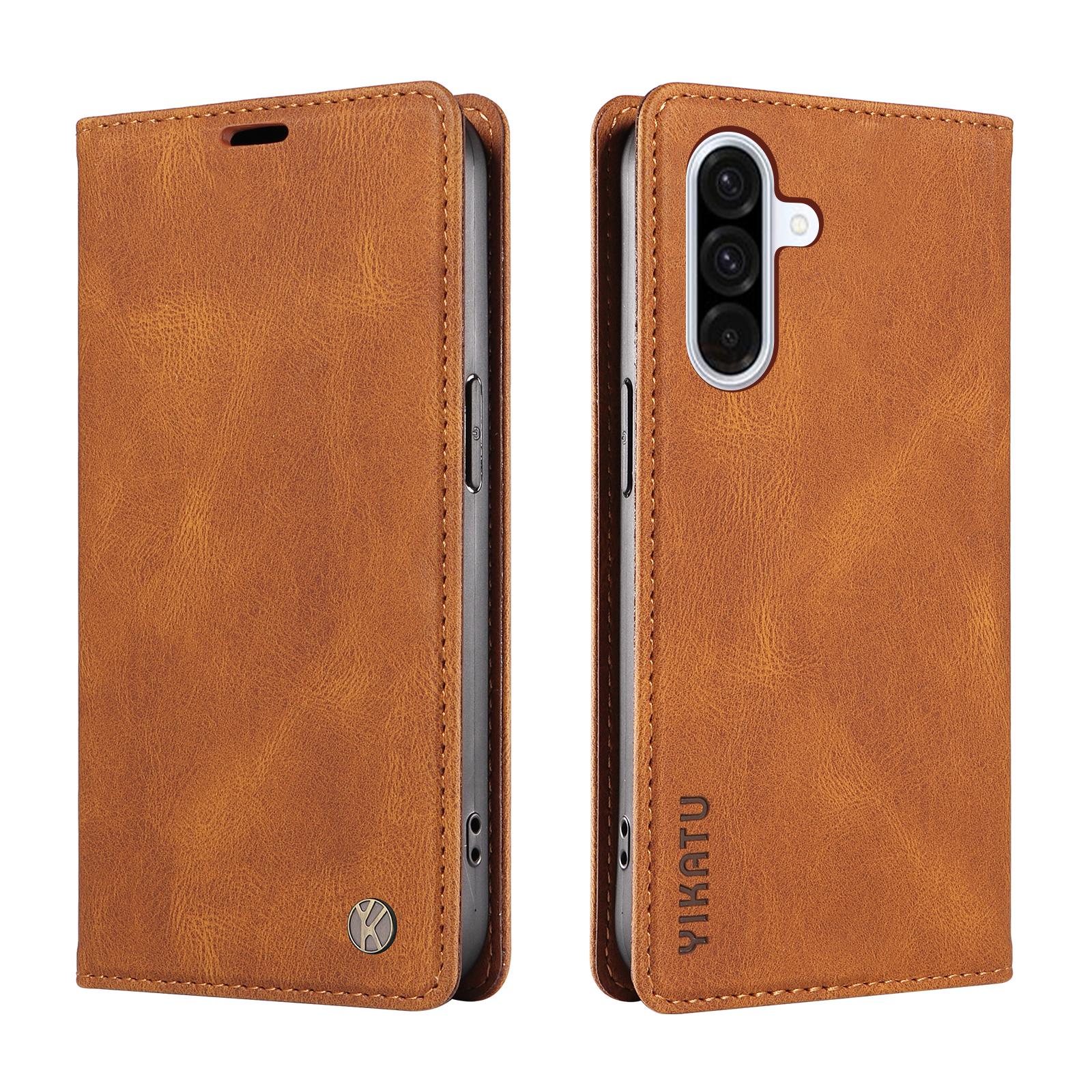 

For Samsung Galaxy A36 5G Leather Cover YIKATU YK-004 Skin-Touch Wallet Phone Cases Brown