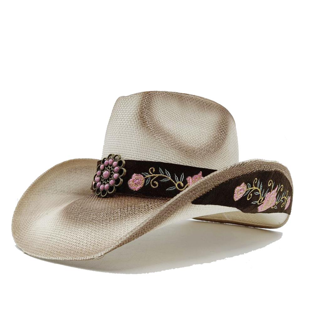 Westlicher Cowboy-Strohhut Bestickter Aufkleber 2026 Niedrigpreis-Ausverkauf Cowboyhut Sonnenhut Frühling/Sommer Breitkrempiger Hut Sombrero