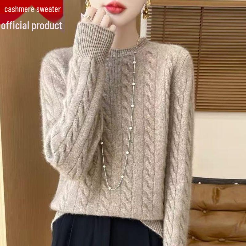 Women's 100% Cashmere Ribbed Sweater - Thick, Loose, Solid Color Pullover for Autumn and Winter