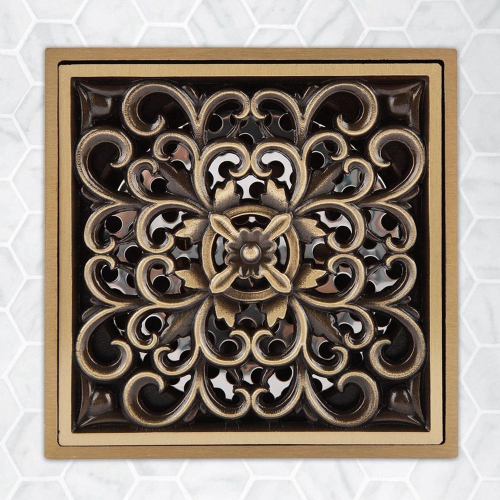 Antique Floor Drain Brass Ground Drainer Antique Bathroom Waste Drain Home Rattan Flower