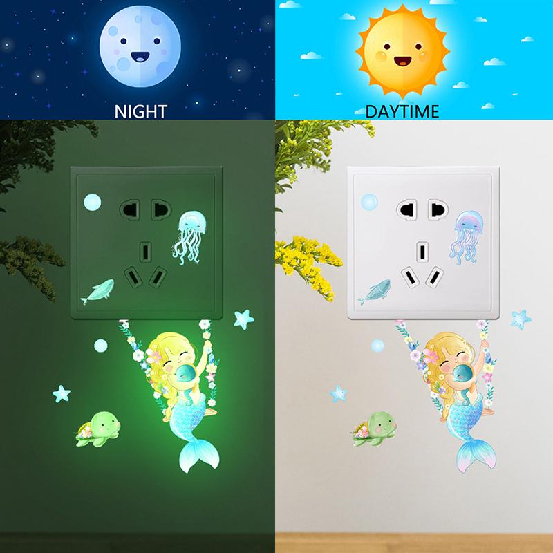 Mermaid Fairy Glow-In-The-Dark Switch Stickers Bedroom Living Room Room Switch Decorative Wall Stickers