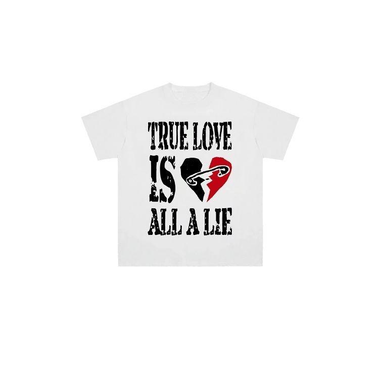 Spring and Summer True Love Is All A Lie Letter Printed Tshirt Loose Cotton Round Neck Short Sleeved Tshirt Mens Clothing