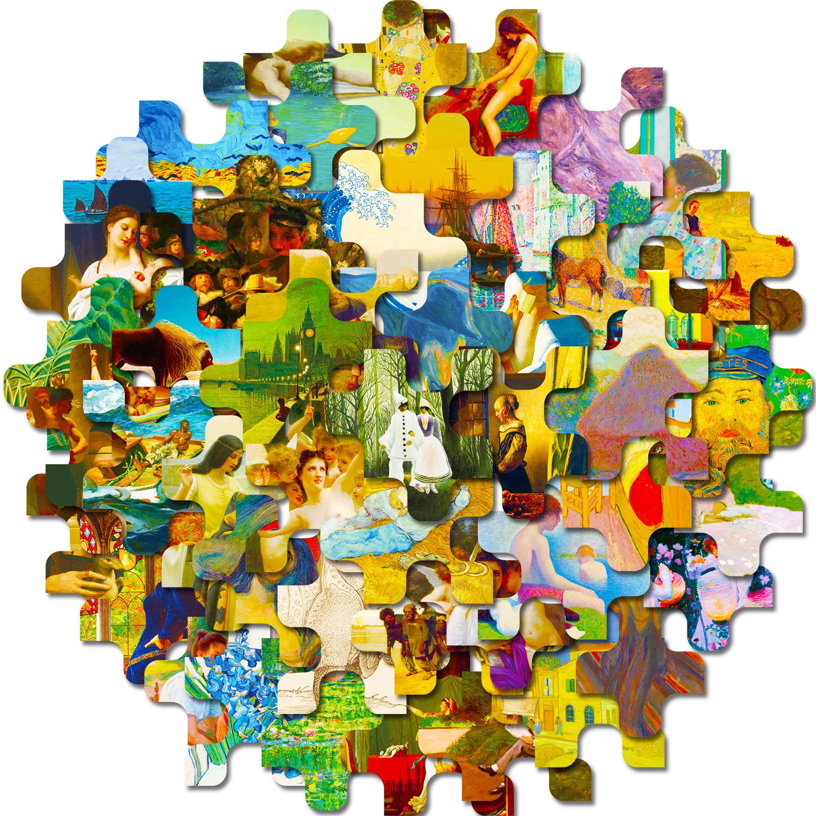 

T01040573 Clearance 50 Famous Painting Puzzle Stickers, European Nordic Ins Creative World Famous Painting Retro Art