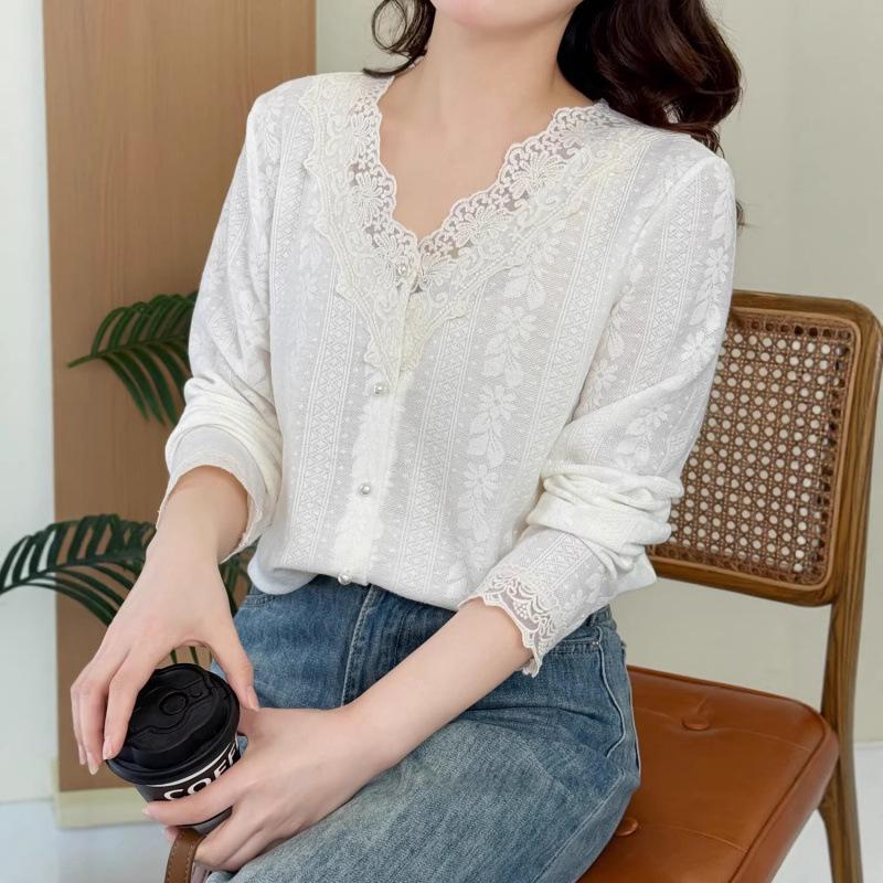 Spring 2026 Women s French Lace Embroidered Slimming Top One Size белый