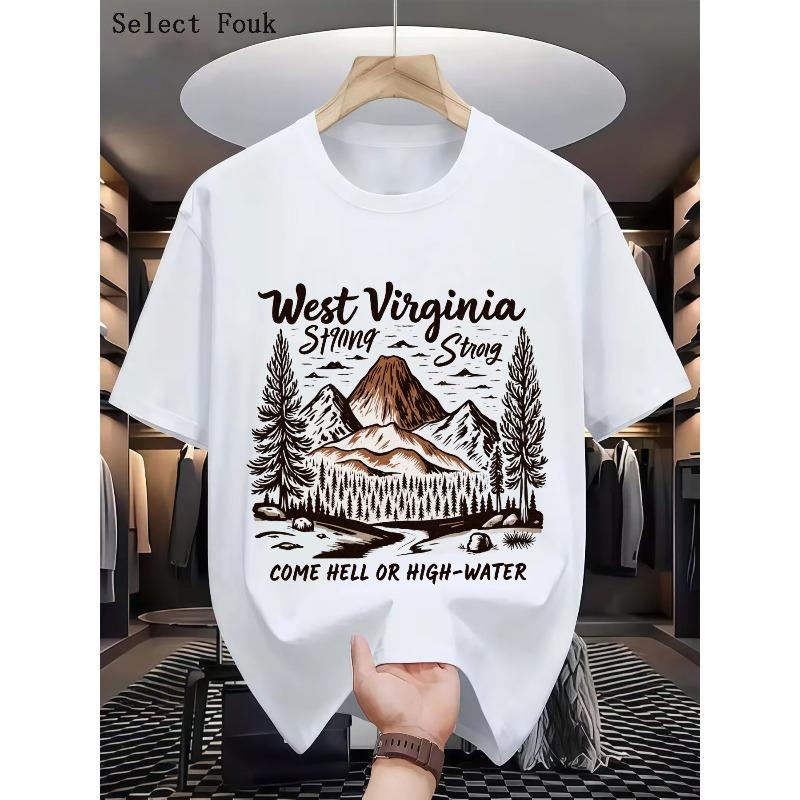European Size Men's T-Shirt Featuring a Strong Graphic Design Inspired by West Virginia Spring, Made from Printed with a Casual Retro Style.